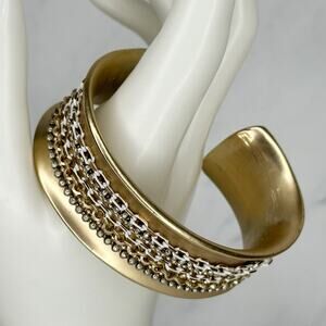 Chico's Gold Tone Wide Cuff Bracelet Multi Strand Chain Detail Two Tone ✨